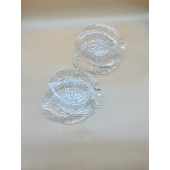 Arcoroc Clear Glass "Poisson" Fish Dinner 10” x 8” Plates Set of 4 - Picture 2 of 4